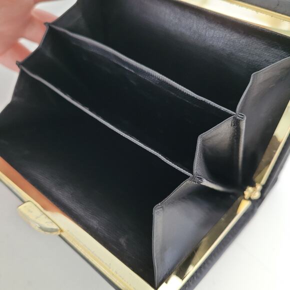 Givenchy Vintage Leather Wallet Kisslock Black Bifold Medium Compact Logo Ostric - Picture 10 of 14